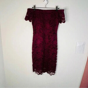Ambiance Burgandy Lace Off the Shoulder Dress Effortless Elegance Size Small